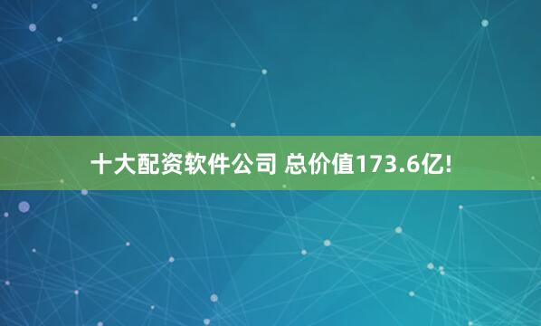 十大配资软件公司 总价值173.6亿!