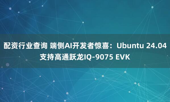 配资行业查询 端侧AI开发者惊喜：Ubuntu 24.04支持高通跃龙IQ-9075 EVK