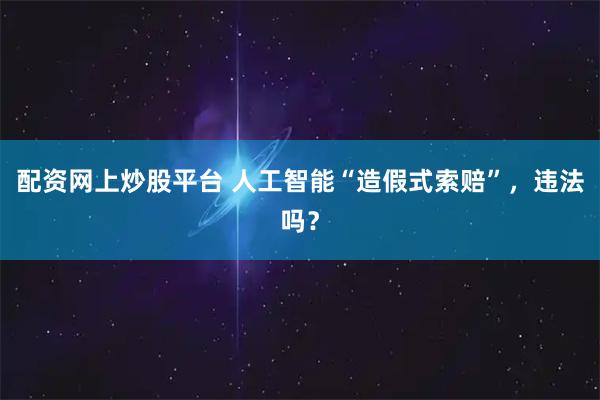 配资网上炒股平台 人工智能“造假式索赔”，违法吗？