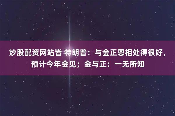 炒股配资网站皆 特朗普：与金正恩相处得很好，预计今年会见；金与正：一无所知